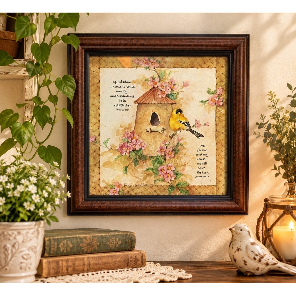 Courrege Design Framed Bible VerseWall Art Birdhouse Cottagecore Farmhouse Decor